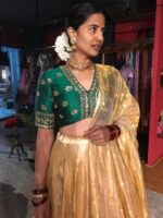 Bottle Green Embroidered Tissue Silk Lehenga Set of 3