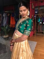 Bottle Green Embroidered Tissue Silk Lehenga Set of 2 - Image 2