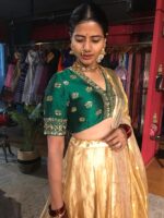 Bottle Green Embroidered Tissue Silk Lehenga Set of 3 - Image 3