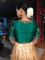 Bottle Green Embroidered Tissue Silk Lehenga Set of 2 - Image 3