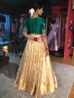 Bottle Green Embroidered Tissue Silk Lehenga Set of 2 - Image 5