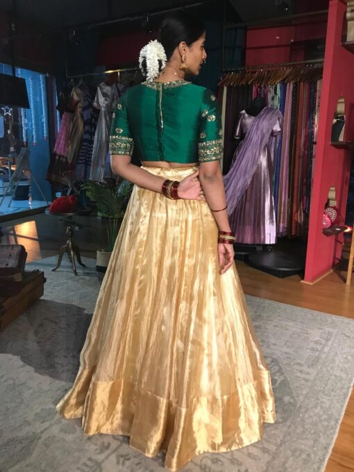 Bottle Green Embroidered Tissue Silk Lehenga Set of 2 - Image 5