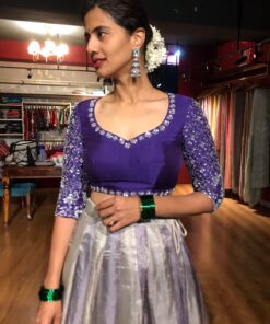 Purple Embroidered Silk Lehenga Set of 2