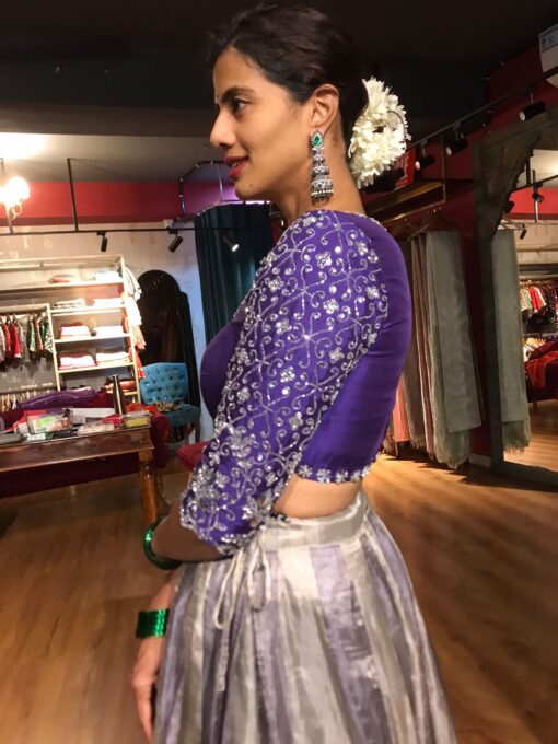 Purple Embroidered Silk Lehenga Set of 2 - Image 6