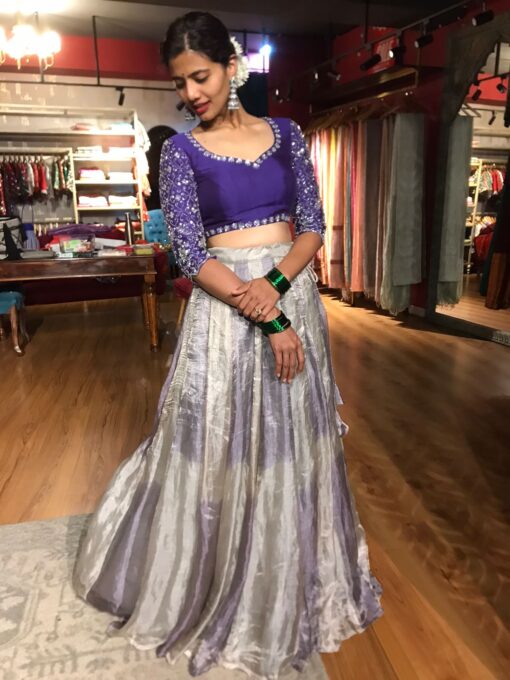 Purple Embroidered Silk Lehenga Set of 2 - Image 4