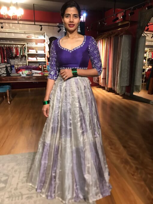 Purple Embroidered Silk Lehenga Set of 2 - Image 2