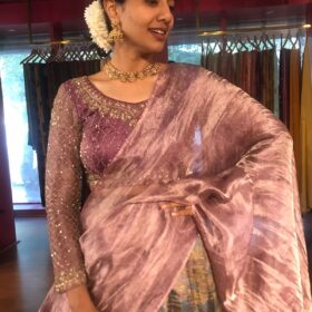 Magenta Embroidered Tissue Silk Lehenga Set of 3