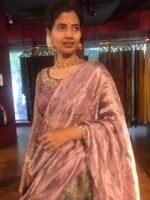 Magenta Embroidered Tissue Silk Lehenga Set of 3 - Image 2