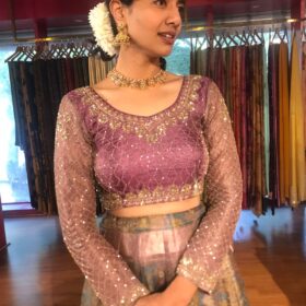 Magenta Embroidered Tissue Silk Lehenga Set of 2