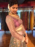Magenta Embroidered Tissue Silk Lehenga Set of 2 - Image 2