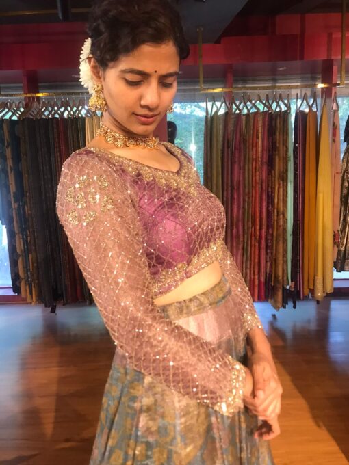 Magenta Embroidered Tissue Silk Lehenga Set of 2 - Image 2