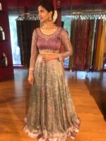 Magenta Embroidered Tissue Silk Lehenga Set of 2 - Image 3