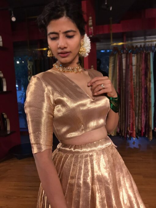 Pink Brocade Tissue Silk Lehenga Set of 2 - Image 2