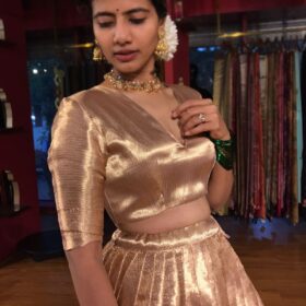 Pink Brocade Tissue Silk Lehenga Set of 2