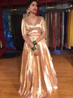 Pink Brocade Tissue Silk Lehenga Set of 2 - Image 3