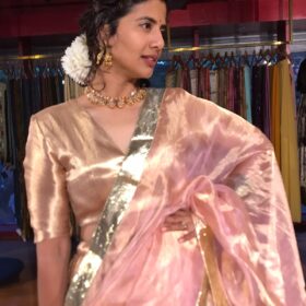 Pink Brocade Tissue Silk Lehenga Set of 3