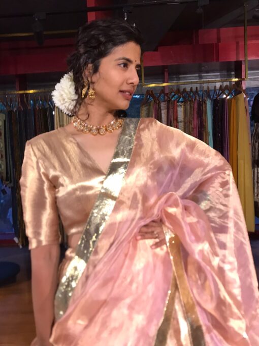 Pink Brocade Tissue Silk Lehenga Set of 3 - Image 1