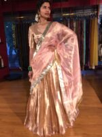 Pink Brocade Tissue Silk Lehenga Set of 3 - Image 2