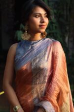 Multicolored Printed Tissue Silk Saree with Zari Border