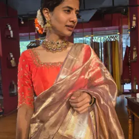 Lilac Gold Tissue Silk Saree with Gold Zari Border