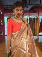 Lilac Gold Tissue Silk Saree with Gold Zari Border - Image 3