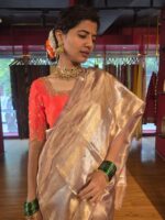 Lilac Gold Tissue Silk Saree with Gold Zari Border - Image 5