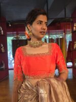 Orange  Raw Silk Blouse with  Embroidery