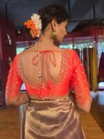 Orange  Raw Silk Blouse with  Embroidery - Image 3