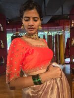 Orange  Raw Silk Blouse with  Embroidery - Image 2