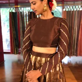 Brown Kora Tissue Lehenga Set of 2