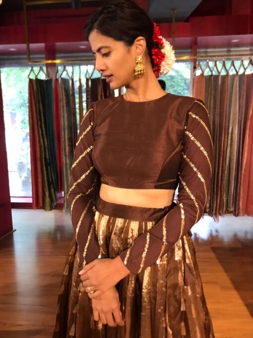 Brown Kora Tissue Lehenga Set of 2 - Image 1