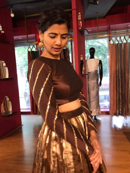 Brown Kora Tissue Lehenga Set of 2 - Image 3