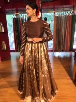 Brown Kora Tissue Lehenga Set of 2 - Image 2