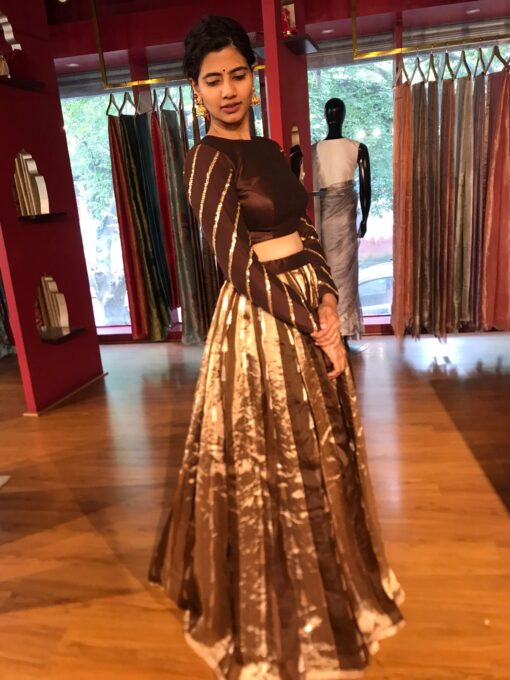 Brown Kora Tissue Lehenga Set of 2 - Image 4
