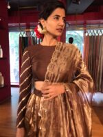Brown Kora Tissue Lehenga Set of 3