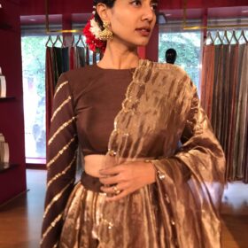 Brown Kora Tissue Lehenga Set of 3