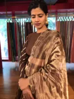 Brown Kora Tissue Lehenga Set of 3 - Image 2