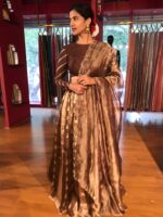 Brown Kora Tissue Lehenga Set of 3 - Image 3