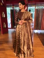 Brown Kora Tissue Lehenga Set of 3 - Image 3