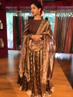 Brown Kora Tissue Lehenga Set of 3 - Image 6