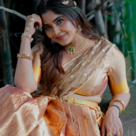 Molten Gold Silk Lehenga (Set of 3)