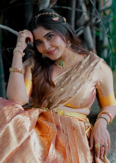Molten Gold Silk Lehenga (Set of 3)