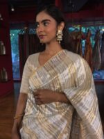 Ivory Striped Lehenga Tissue Silk Saree