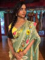 Sea Green Embroidery Banarasi Silk Saree - Image 2