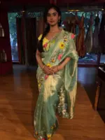 Sea Green Embroidery Banarasi Silk Saree - Image 6