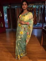 Sea Green Embroidery Banarasi Silk Saree - Image 5