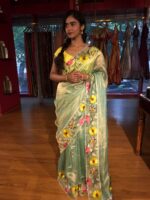 Sea Green Embroidery Banarasi Silk Saree - Image 3