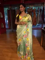 Sea Green Embroidery Banarasi Silk Saree - Image 3