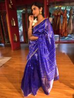 Royal Blue Striped Chanderi Tissue Silk Saree - Image 5