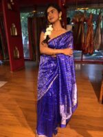 Royal Blue Striped Chanderi Tissue Silk Saree - Image 4